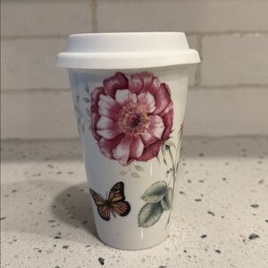 Lenox Butterfly Meadow Ceramic Cup Travel Mug with Lid Floral Design